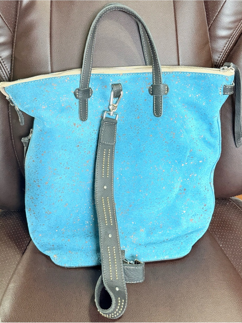 Consuela Nilo Sling Blue Bucket Leather Bag - Picture 2 of 14